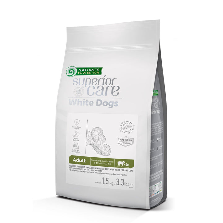 CLEARANCE Nature's Protection Superior Care White Dogs Dry Dog Food For Adult Small And Mini Breeds Light Coated Dogs, Lamb And Rice - SuperiorCare.Pet