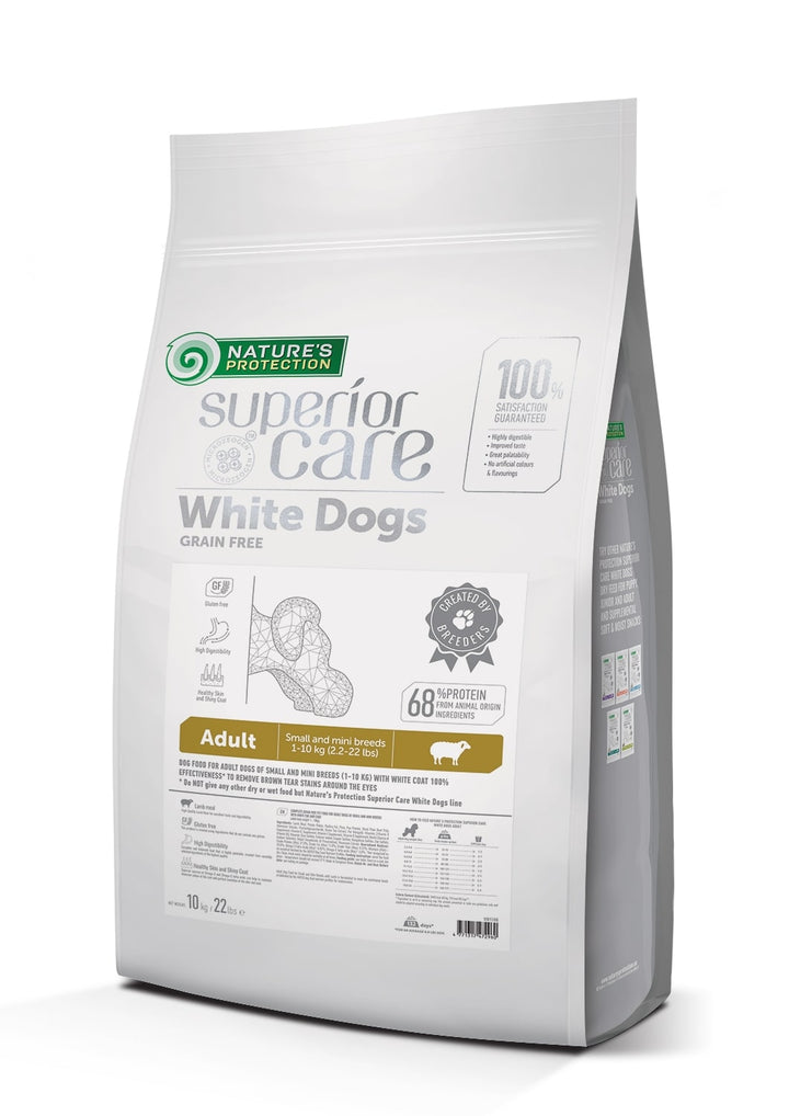 CLEARANCE Nature's Protection Superior Care White Dogs Grain - Free Dry Dog Food For Adult Small and Mini Breeds Light Coated Dogs, Lamb - SuperiorCare.Pet