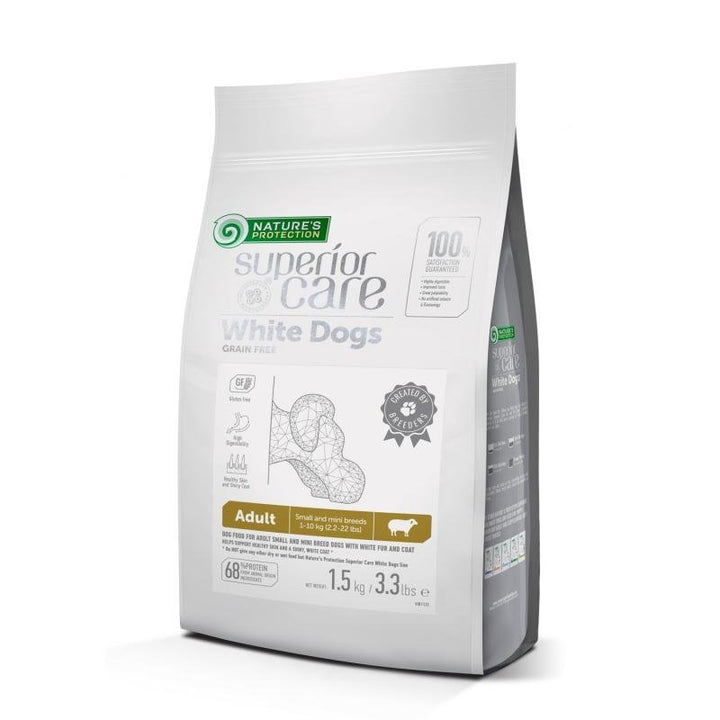 CLEARANCE Nature's Protection Superior Care White Dogs Grain - Free Dry Dog Food For Adult Small and Mini Breeds Light Coated Dogs, Lamb - SuperiorCare.Pet